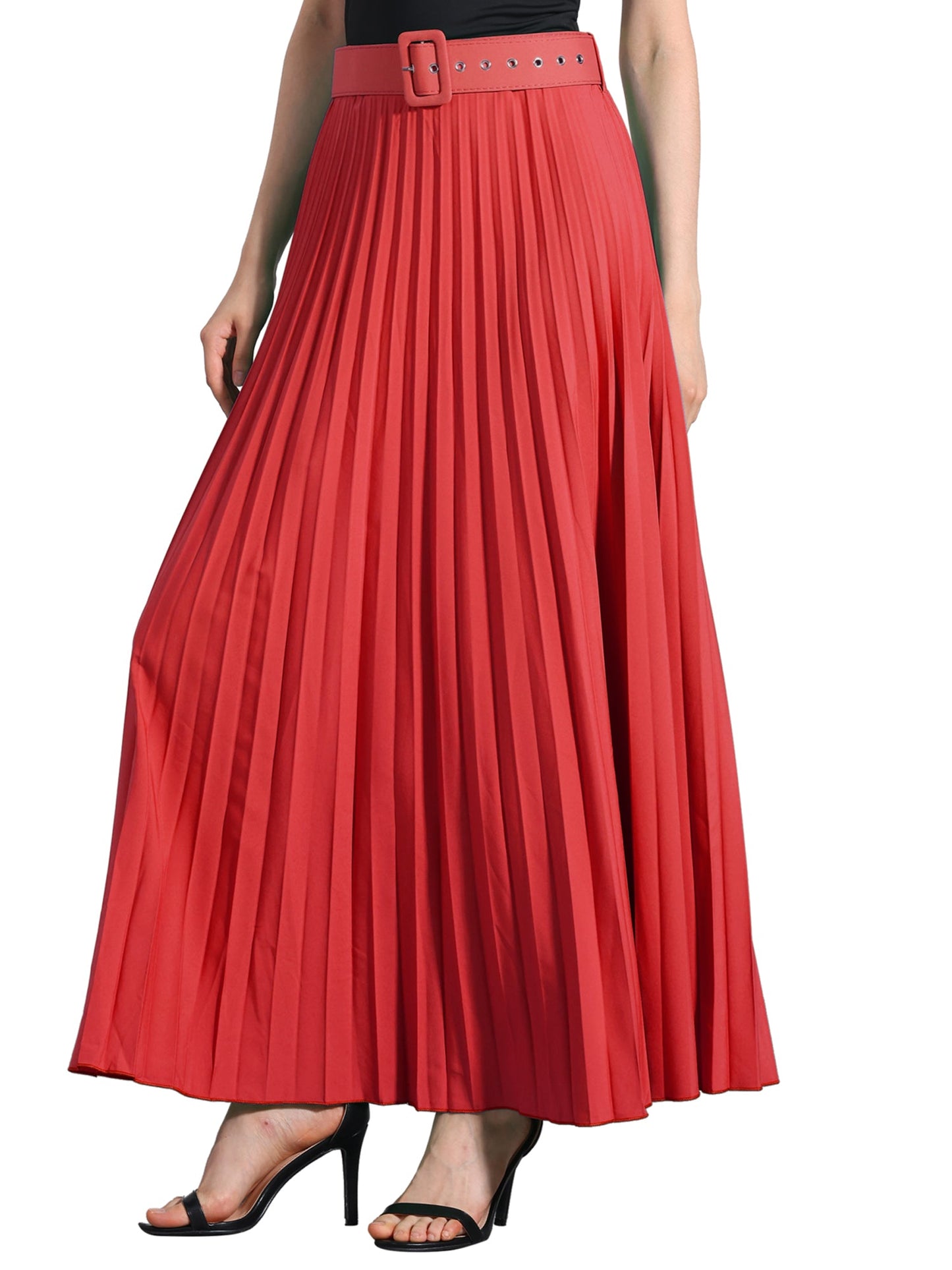 Elegant Pleated Maxi Skirt for Women with High Waist Flowing Style