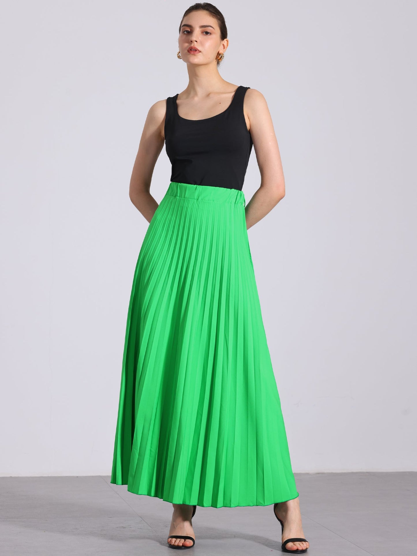 Elegant Pleated Maxi Skirt for Women with High Waist Flowing Style