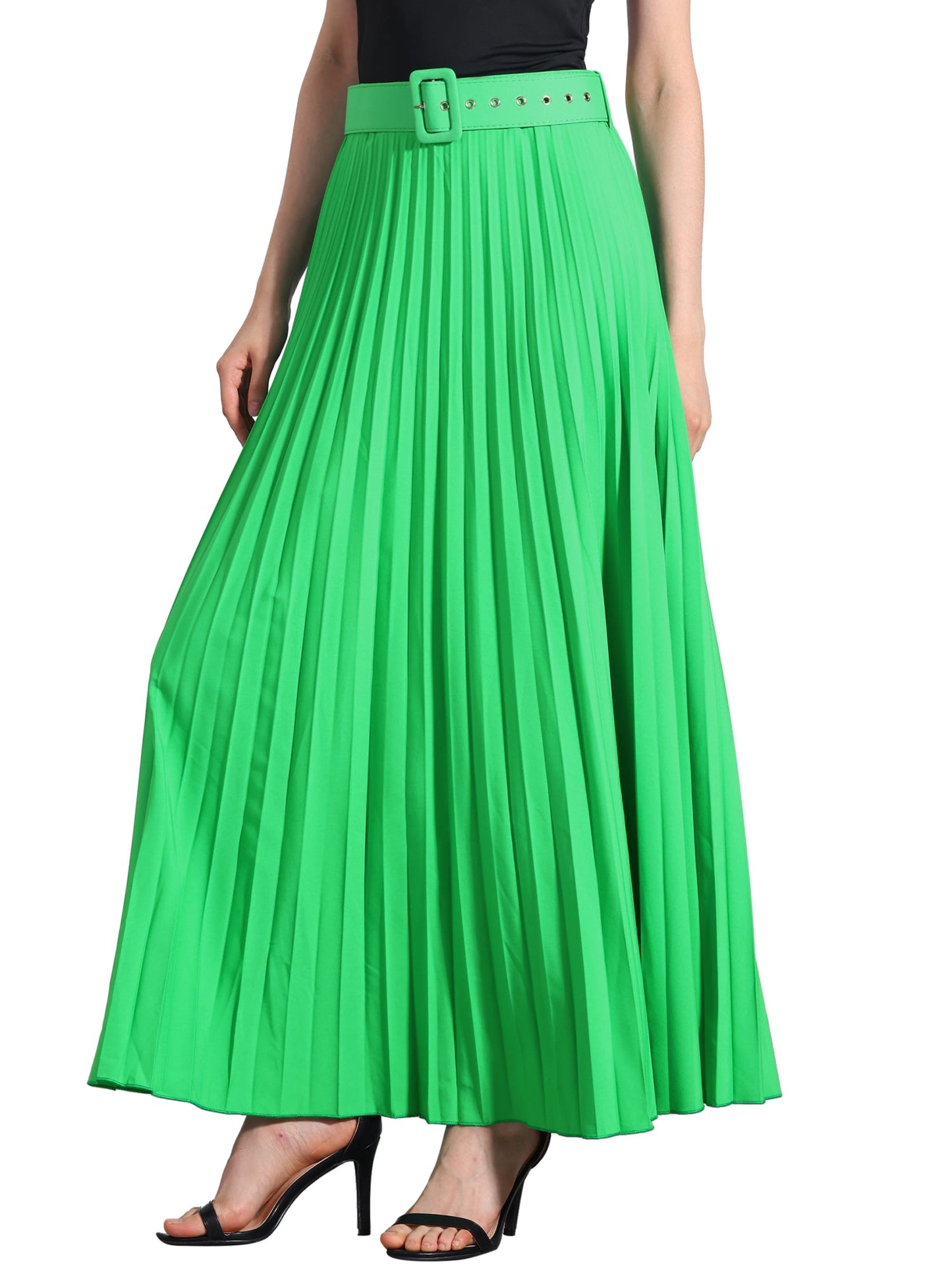 Elegant Pleated Maxi Skirt for Women with High Waist Flowing Style