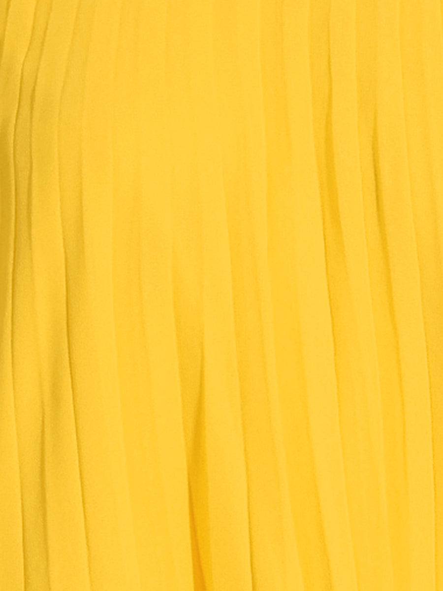 Effortless Yellow Pleated Swing Dress for Women with Cape Sleeve Mock Neck Flowy Style