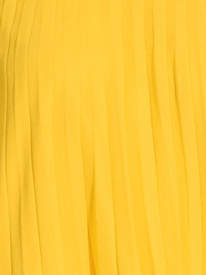 Effortless Yellow Pleated Swing Dress for Women with Cape Sleeve Mock Neck Flowy Style