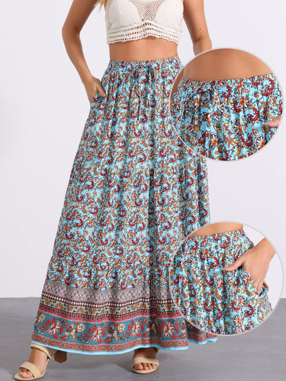 Effortless Printed Maxi Skirt for Women with High Waist Side Slit Flowing