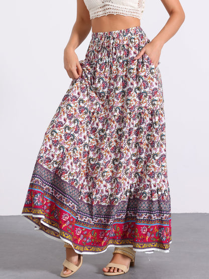 Effortless Printed Maxi Skirt for Women with High Waist Side Slit Flowing