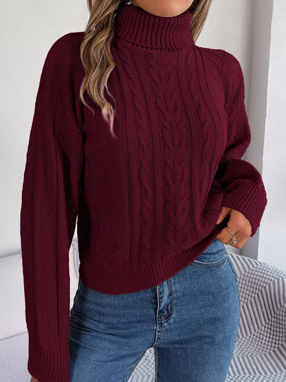 Effortless Sweatshirt for Women with Turtleneck Cable Knit Long Sleeve Style