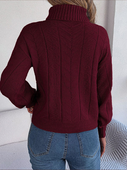 Effortless Sweatshirt for Women with Turtleneck Cable Knit Long Sleeve Style