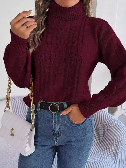 Effortless Sweatshirt for Women with Turtleneck Cable Knit Long Sleeve Style