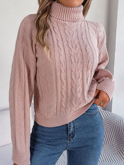 Effortless Sweatshirt for Women with Turtleneck Cable Knit Long Sleeve Style
