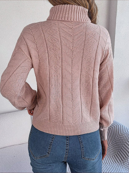 Effortless Sweatshirt for Women with Turtleneck Cable Knit Long Sleeve Style