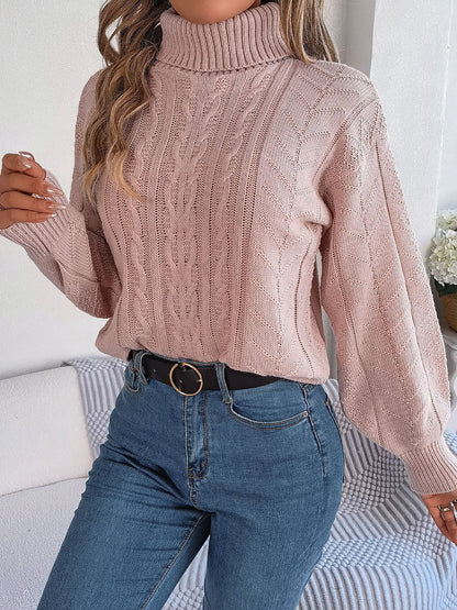 Effortless Sweatshirt for Women with Turtleneck Cable Knit Long Sleeve Style