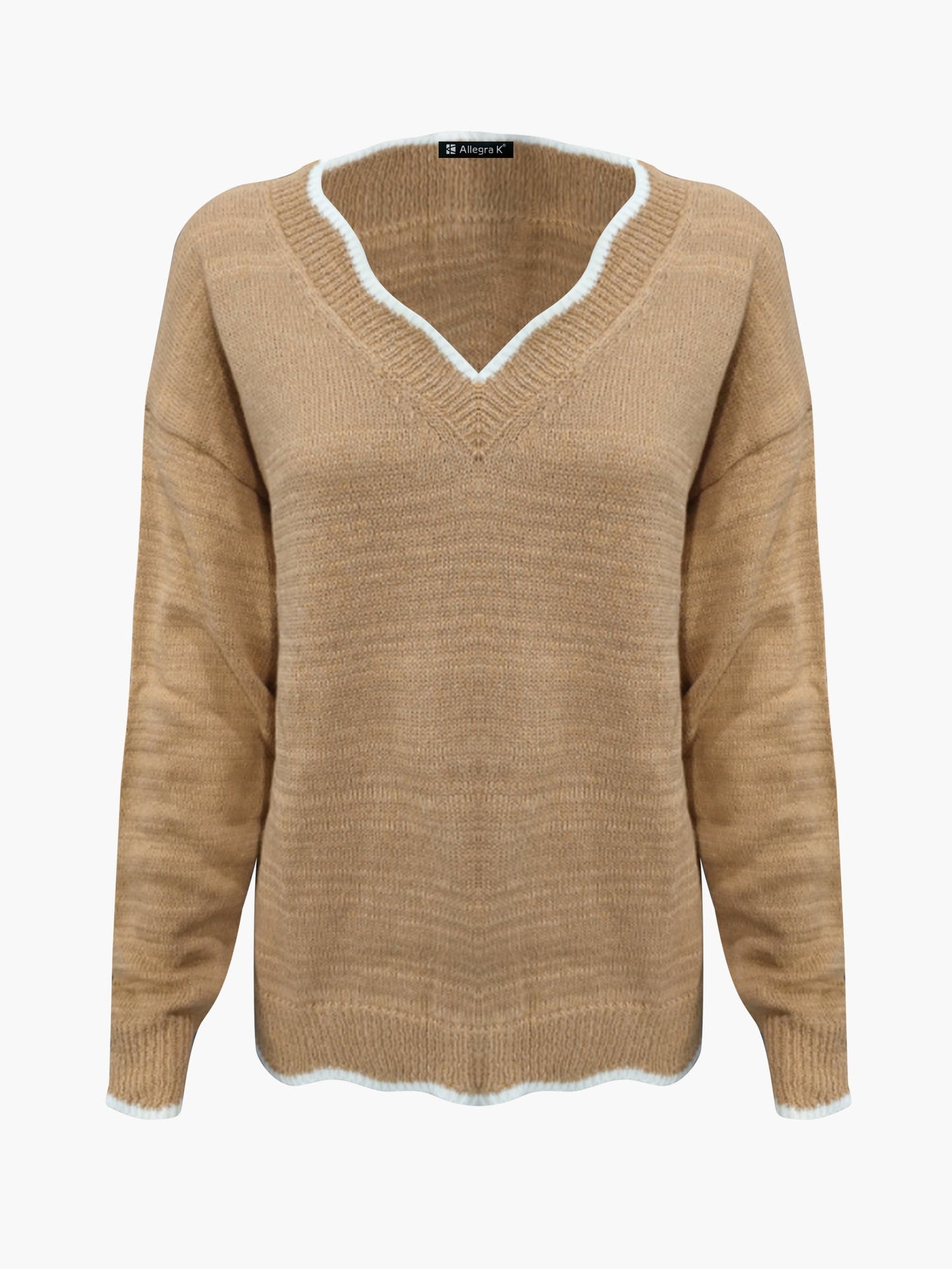 Effortless Sweatshirt for Women with Notch V Neck Long Sleeve Knit Style