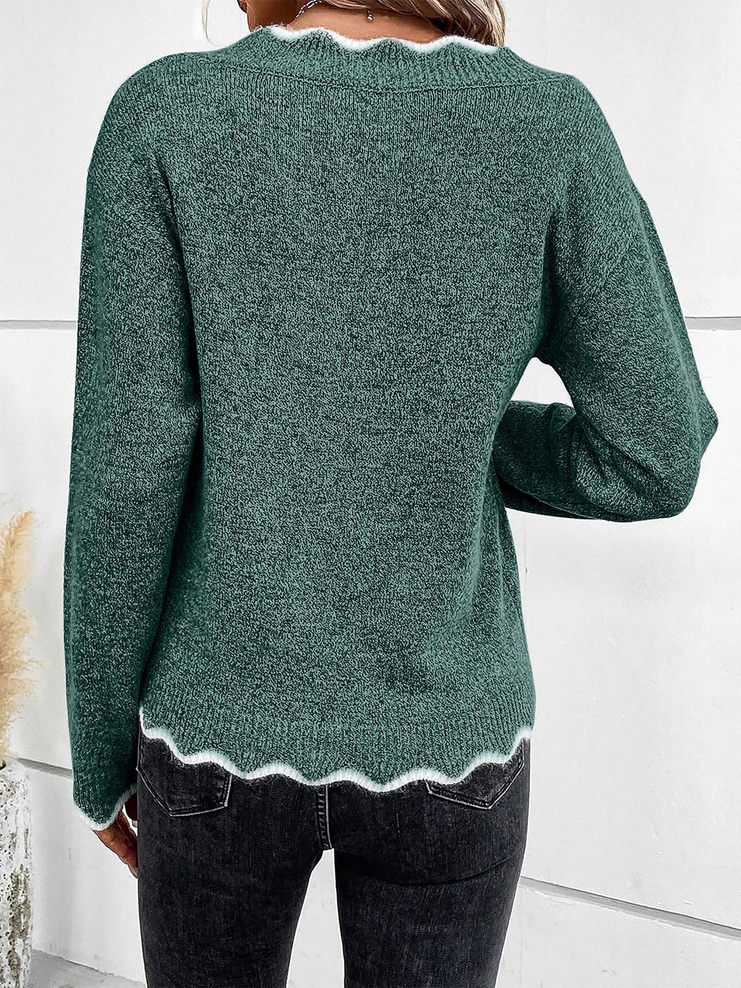 Effortless Sweatshirt for Women with Notch V Neck Long Sleeve Knit Style