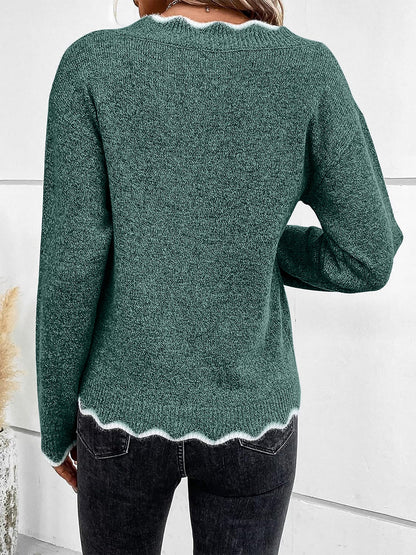 Effortless Sweatshirt for Women with Notch V Neck Long Sleeve Knit Style