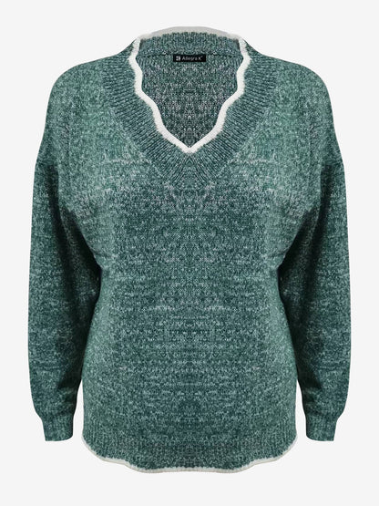 Effortless Sweatshirt for Women with Notch V Neck Long Sleeve Knit Style