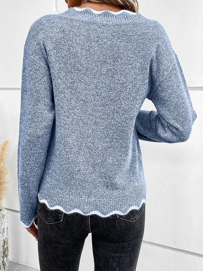 Effortless Sweatshirt for Women with Notch V Neck Long Sleeve Knit Style