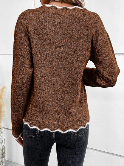 Effortless Sweatshirt for Women with Notch V Neck Long Sleeve Knit Style
