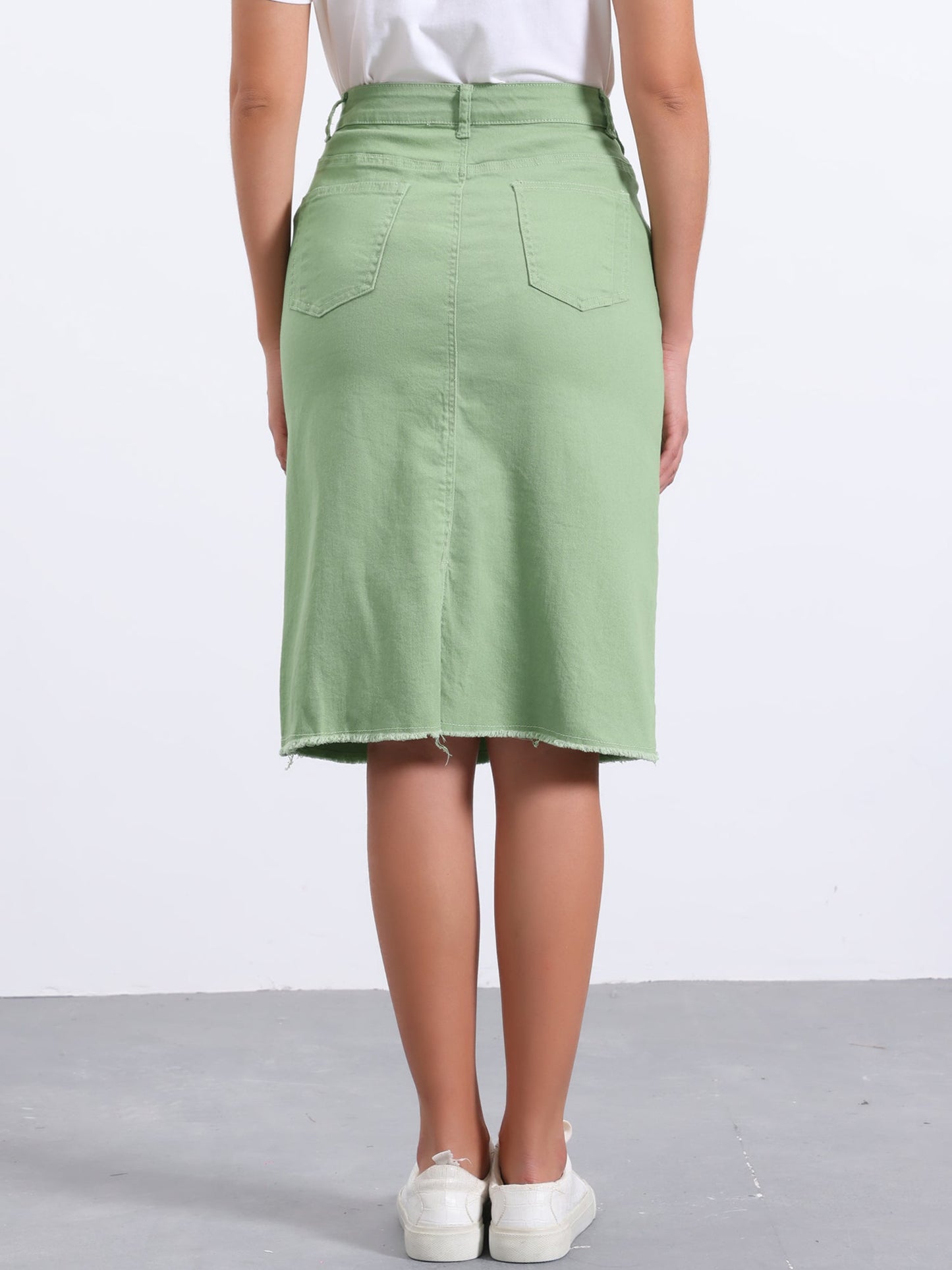 Effortless Denim Skirt for Women with High Waist Midi Straight Raw Hem Casual Jean Style