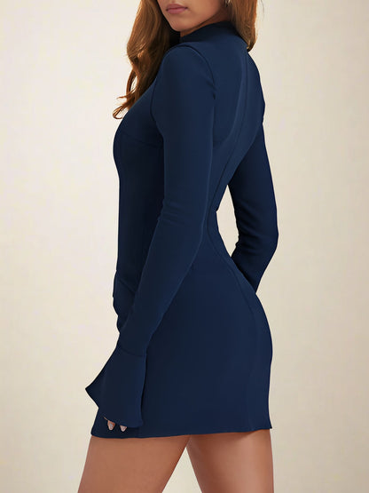 Elegant Bodycon Dress for Women with Mock Neck Long Sleeve Ribbed Mini Style
