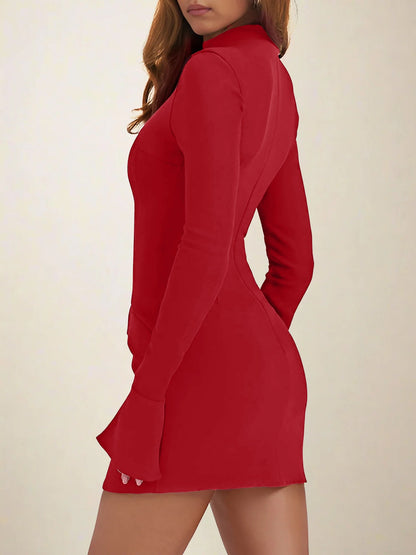 Elegant Bodycon Dress for Women with Mock Neck Long Sleeve Ribbed Mini Style