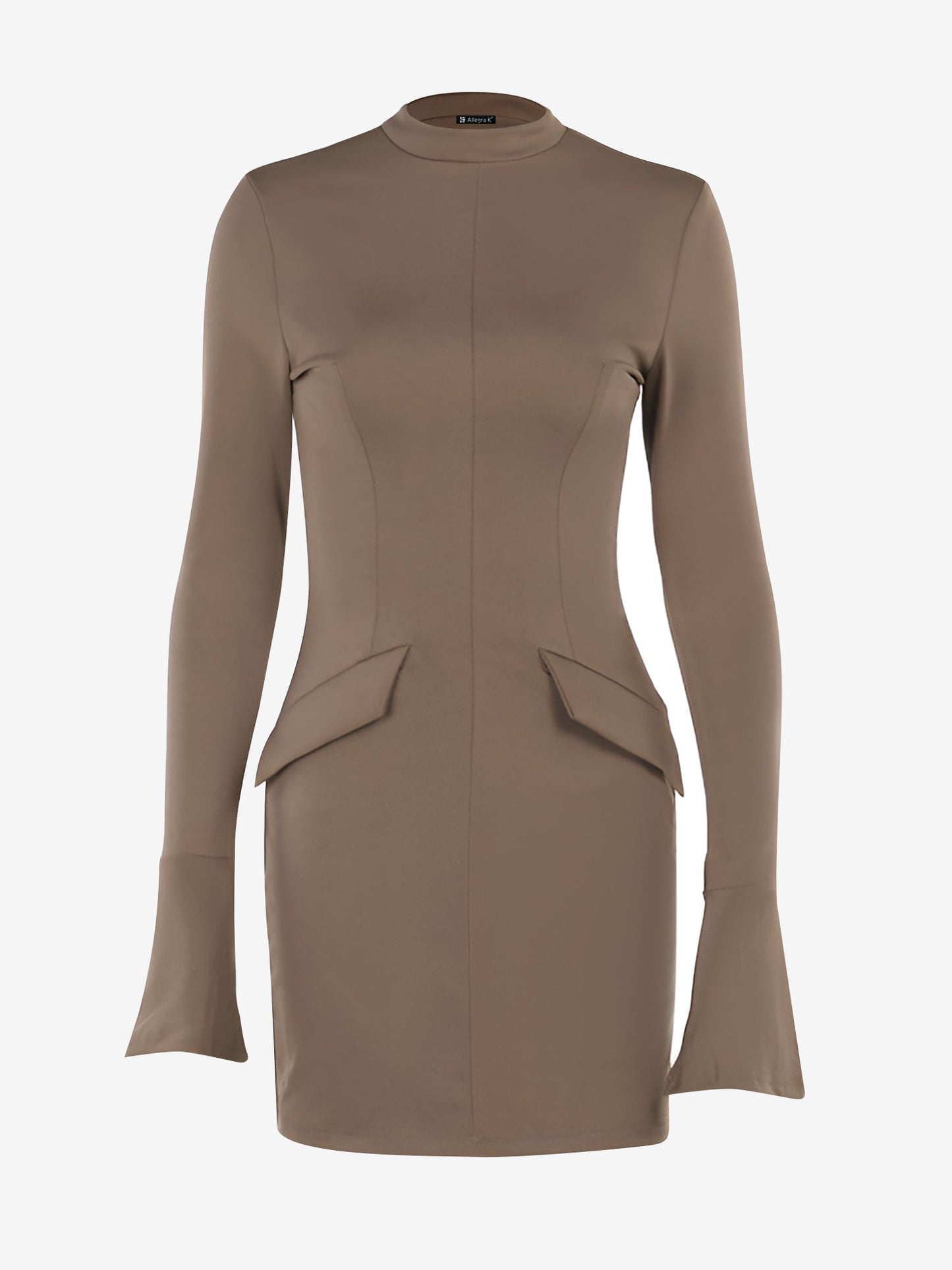 Elegant Bodycon Dress for Women with Mock Neck Long Sleeve Ribbed Mini Style