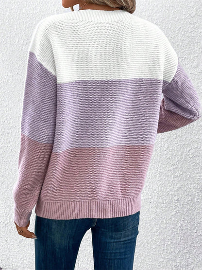 Effortless Sweatshirt for Women with Color Block Crewneck Long Sleeve Knit Style