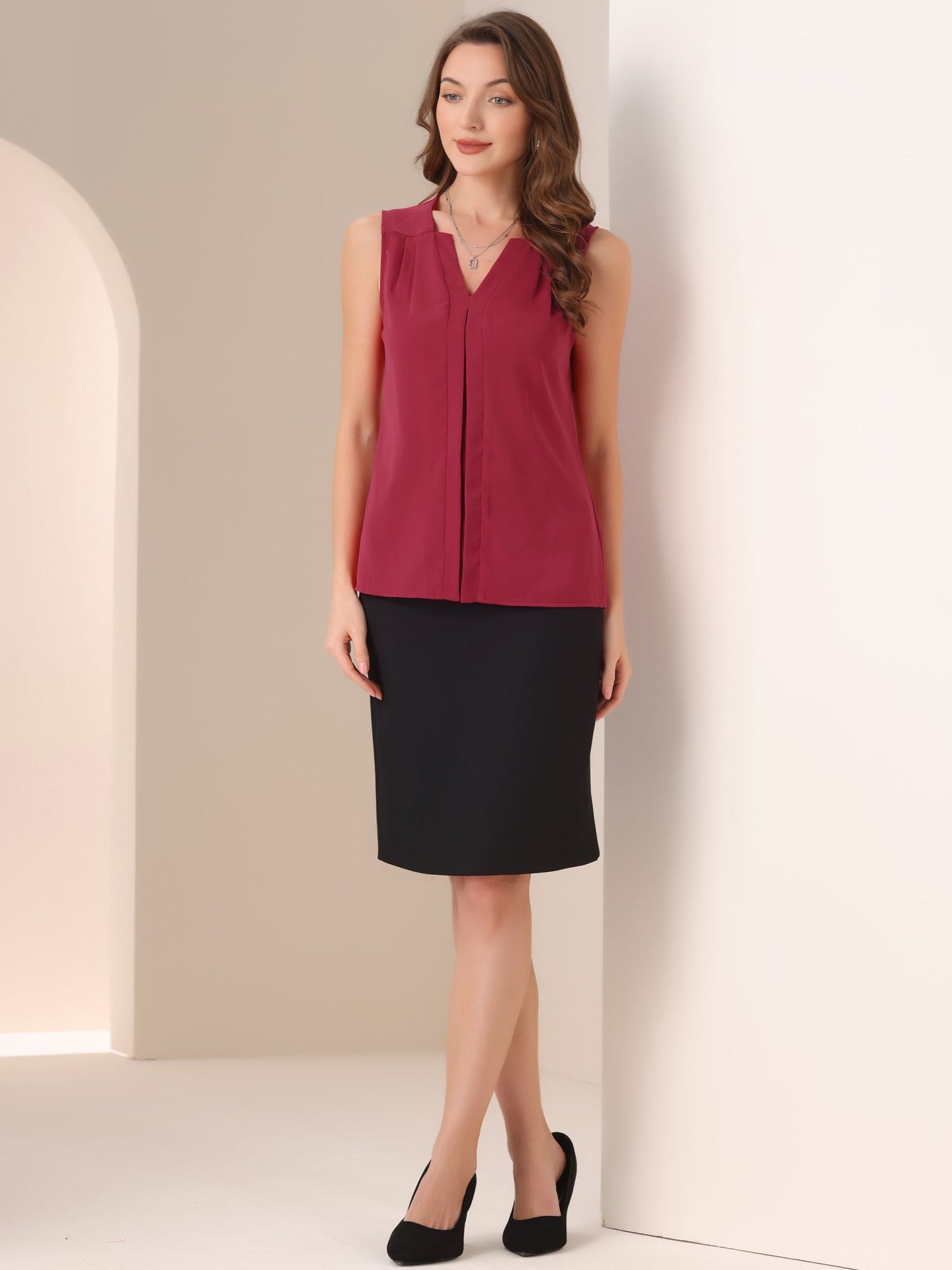 Effortless Blouses for Women with V Neck Sleeveless Relaxed Flowing Tank Top Style