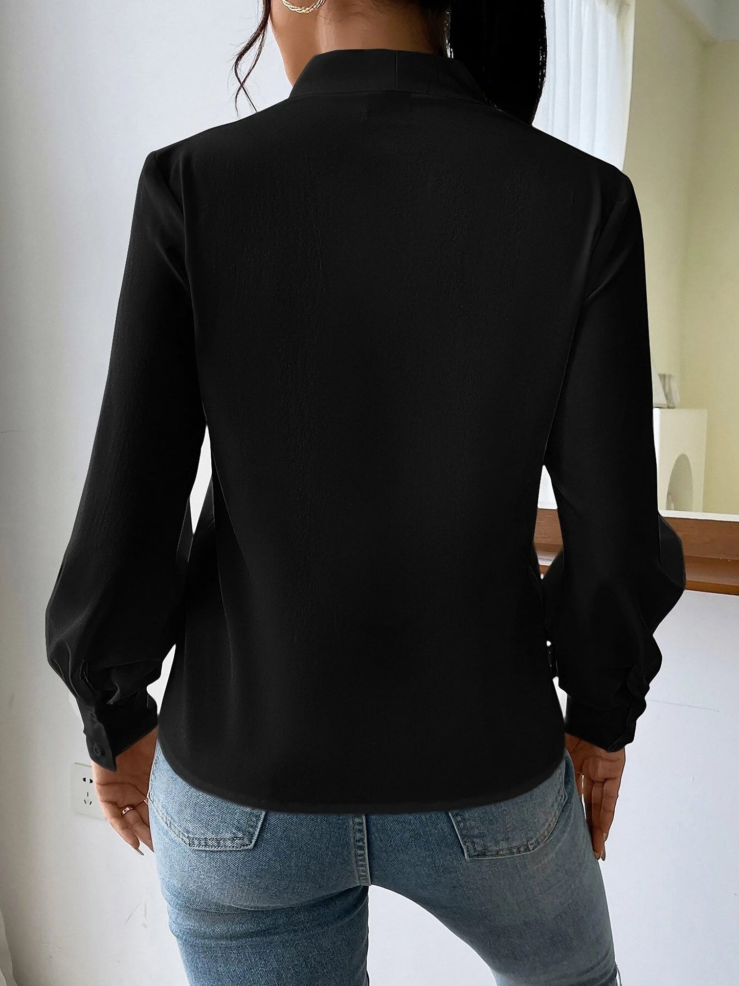 Elegant Blouses for Women with V Neck Pleated Long Sleeve Work Style