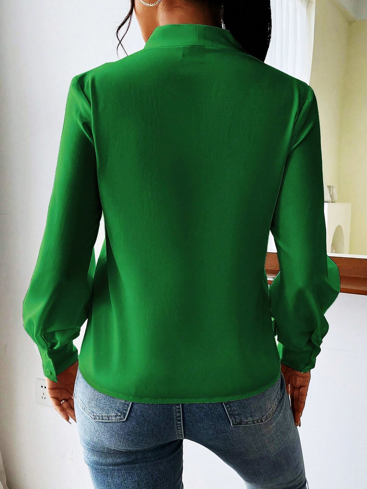 Elegant Blouses for Women with V Neck Pleated Long Sleeve Work Style