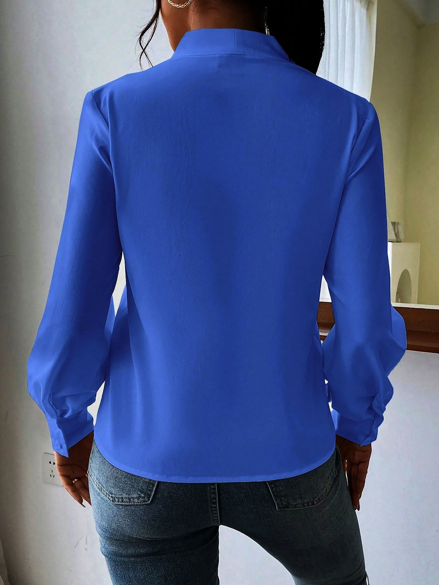 Elegant Blouses for Women with V Neck Pleated Long Sleeve Work Style