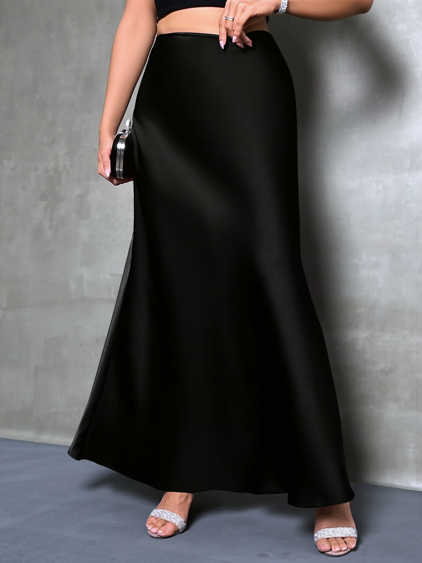 Elegant Maxi Skirts for Women with High-Waisted Flared Fishtail Satin Style