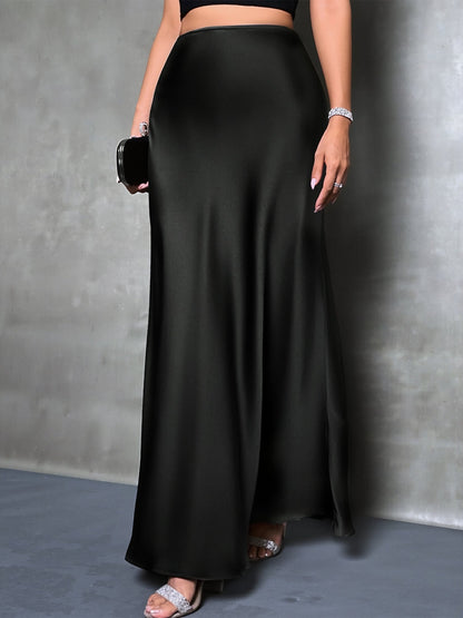 Elegant Maxi Skirts for Women with High-Waisted Flared Fishtail Satin Style