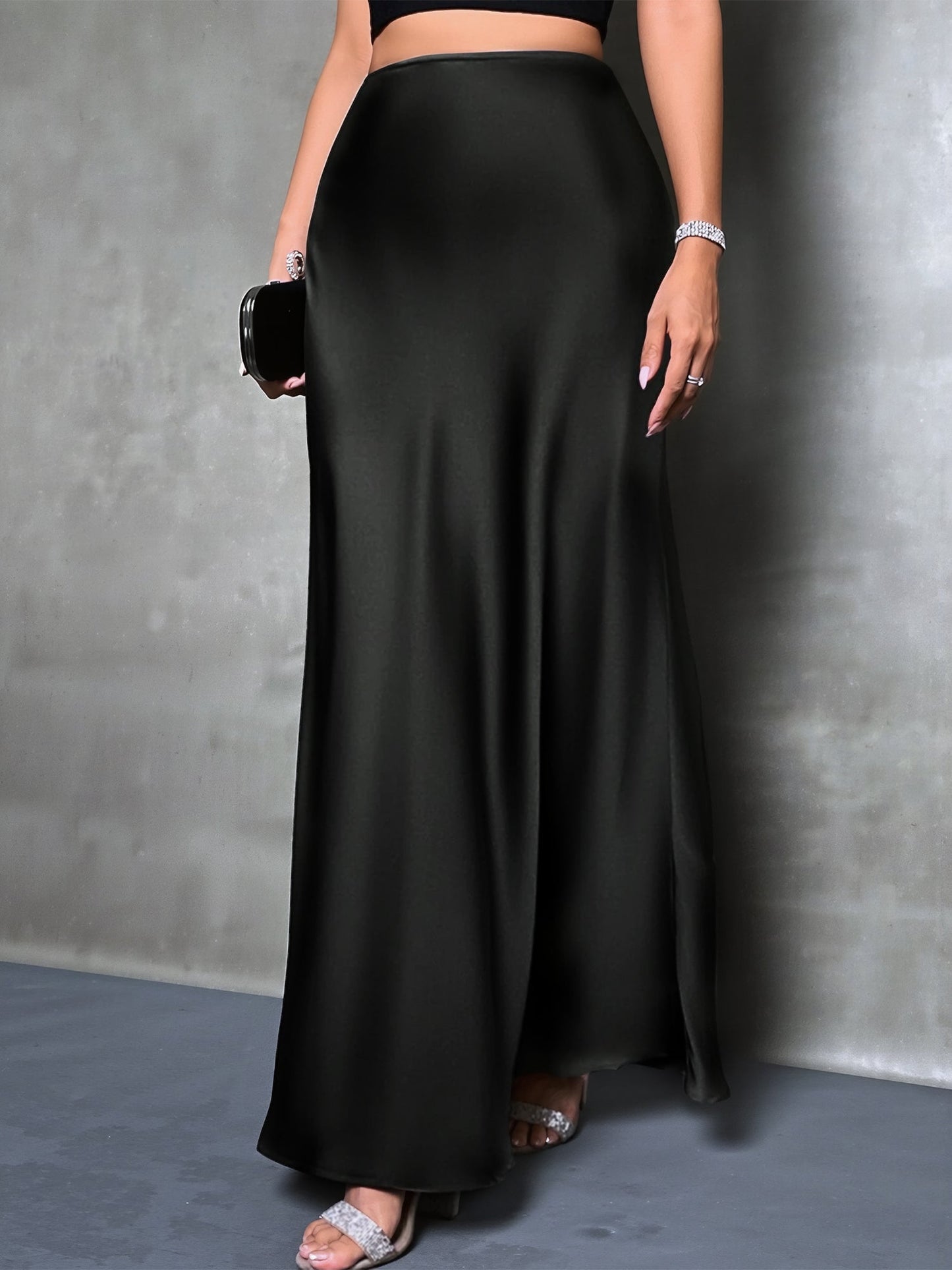 Elegant Maxi Skirts for Women with High-Waisted Flared Fishtail Satin Style