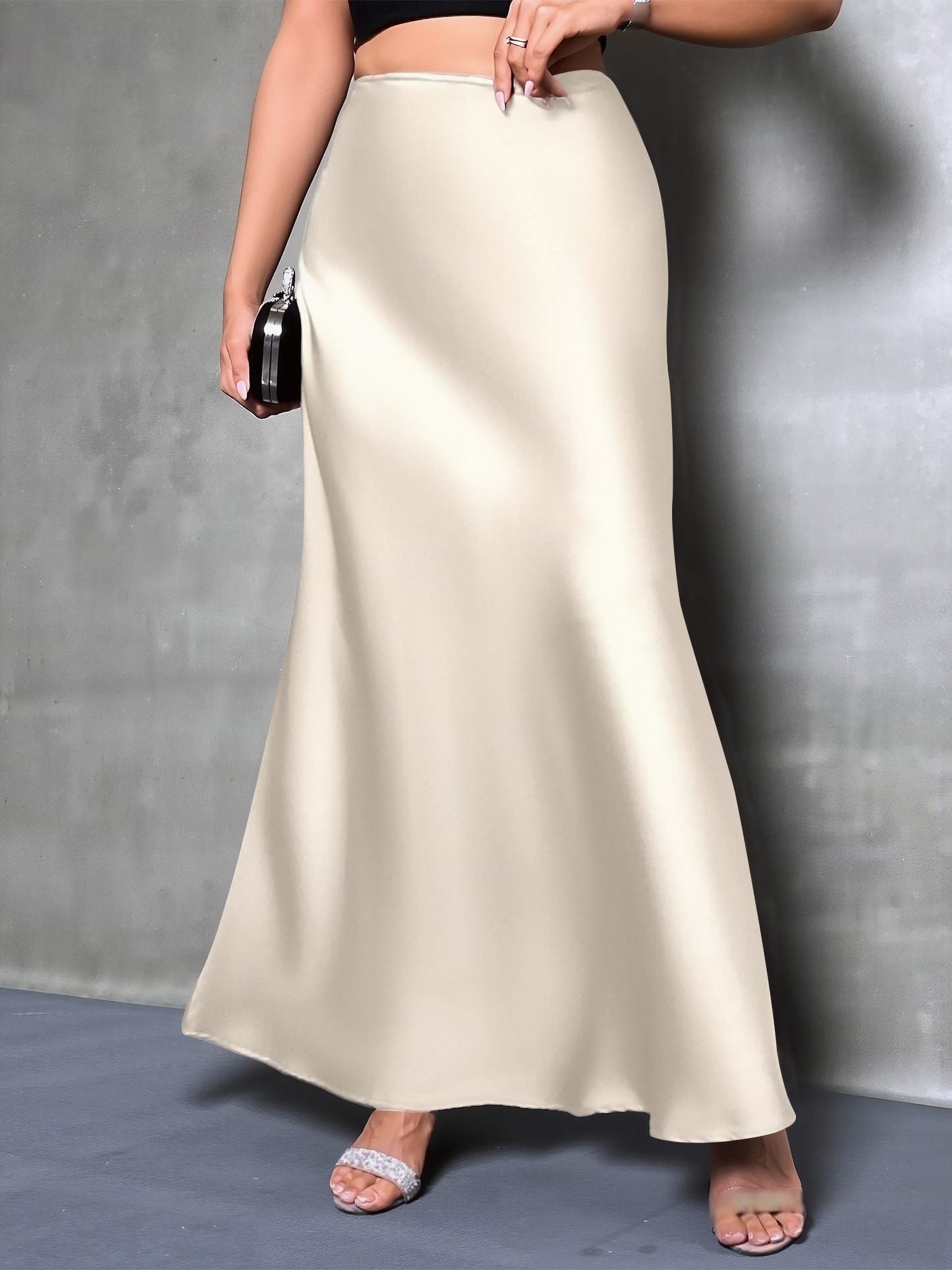 Elegant Maxi Skirts for Women with High-Waisted Flared Fishtail Satin Style