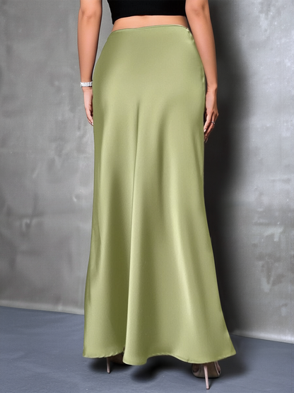Elegant Maxi Skirts for Women with High-Waisted Flared Fishtail Satin Style