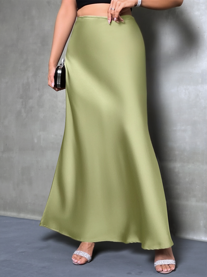 Elegant Maxi Skirts for Women with High-Waisted Flared Fishtail Satin Style