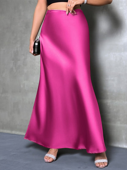 Elegant Maxi Skirts for Women with High-Waisted Flared Fishtail Satin Style