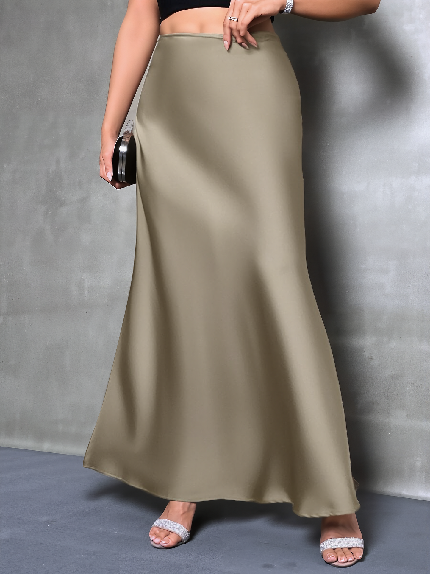 Elegant Maxi Skirts for Women with High-Waisted Flared Fishtail Satin Style