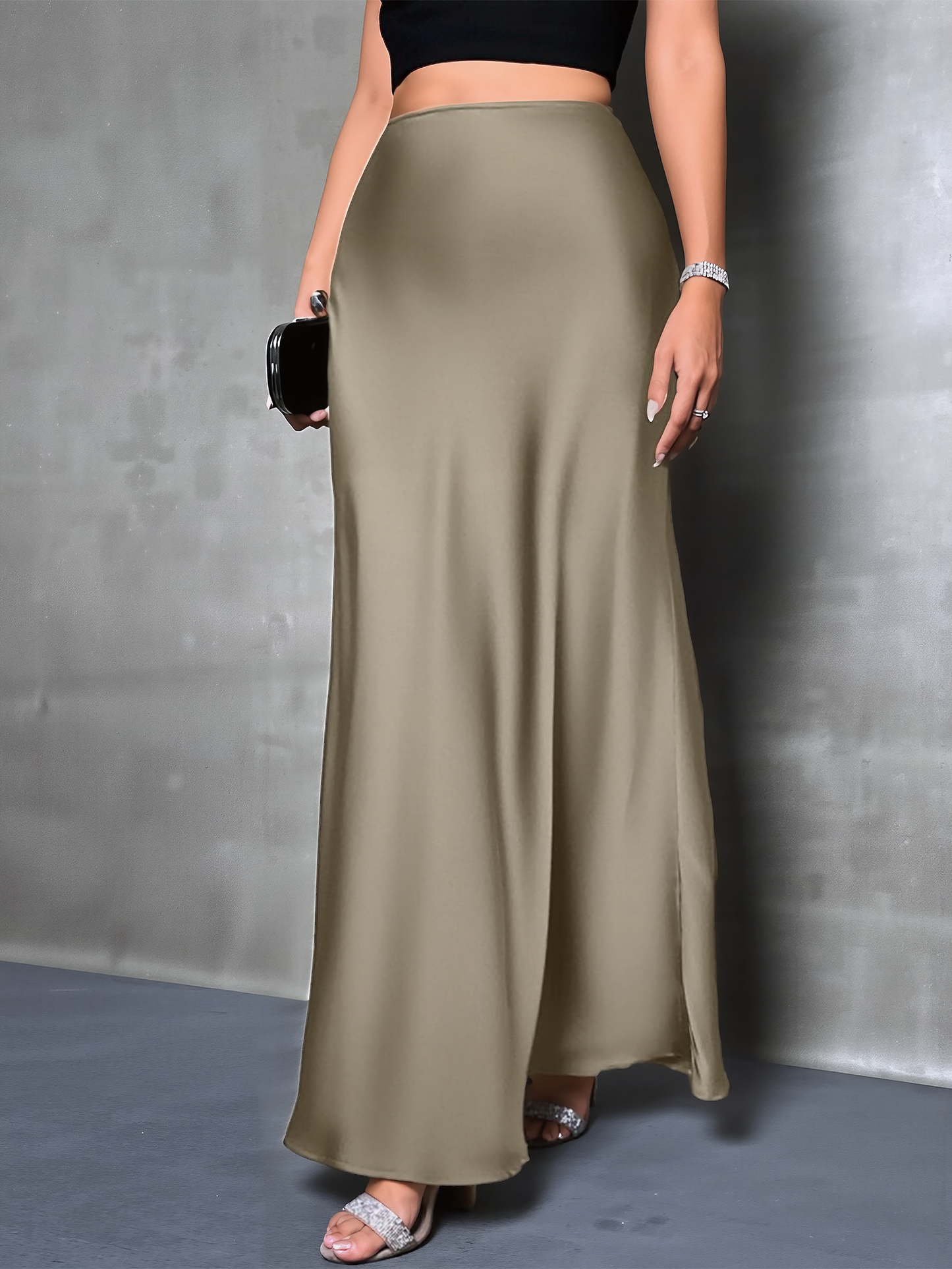 Elegant Maxi Skirts for Women with High-Waisted Flared Fishtail Satin Style