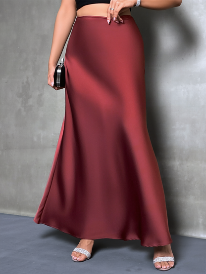 Elegant Maxi Skirts for Women with High-Waisted Flared Fishtail Satin Style
