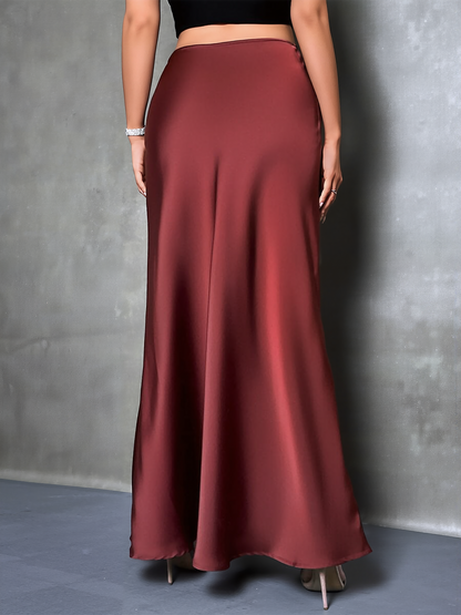 Elegant Maxi Skirts for Women with High-Waisted Flared Fishtail Satin Style
