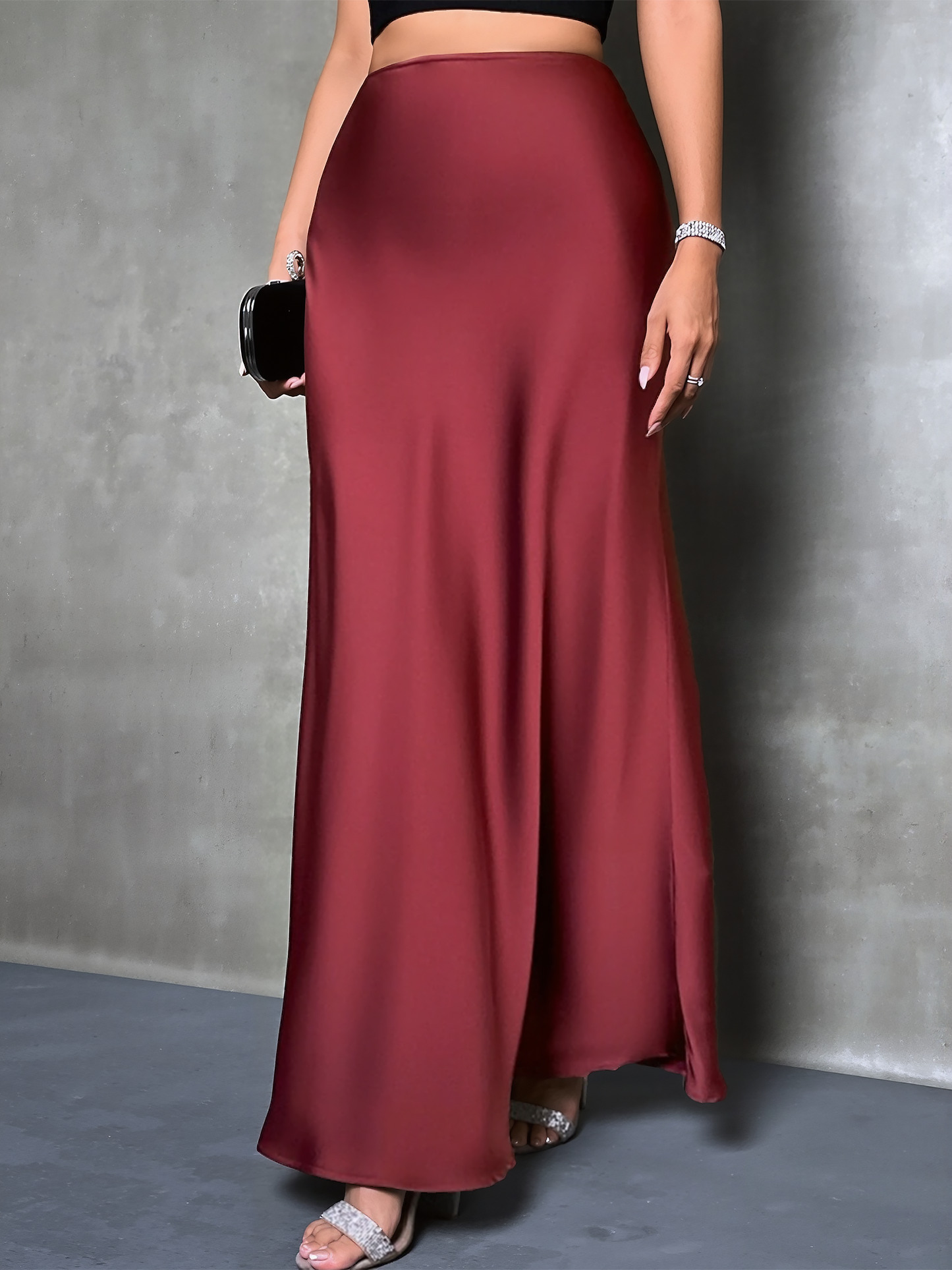 Elegant Maxi Skirts for Women with High-Waisted Flared Fishtail Satin Style