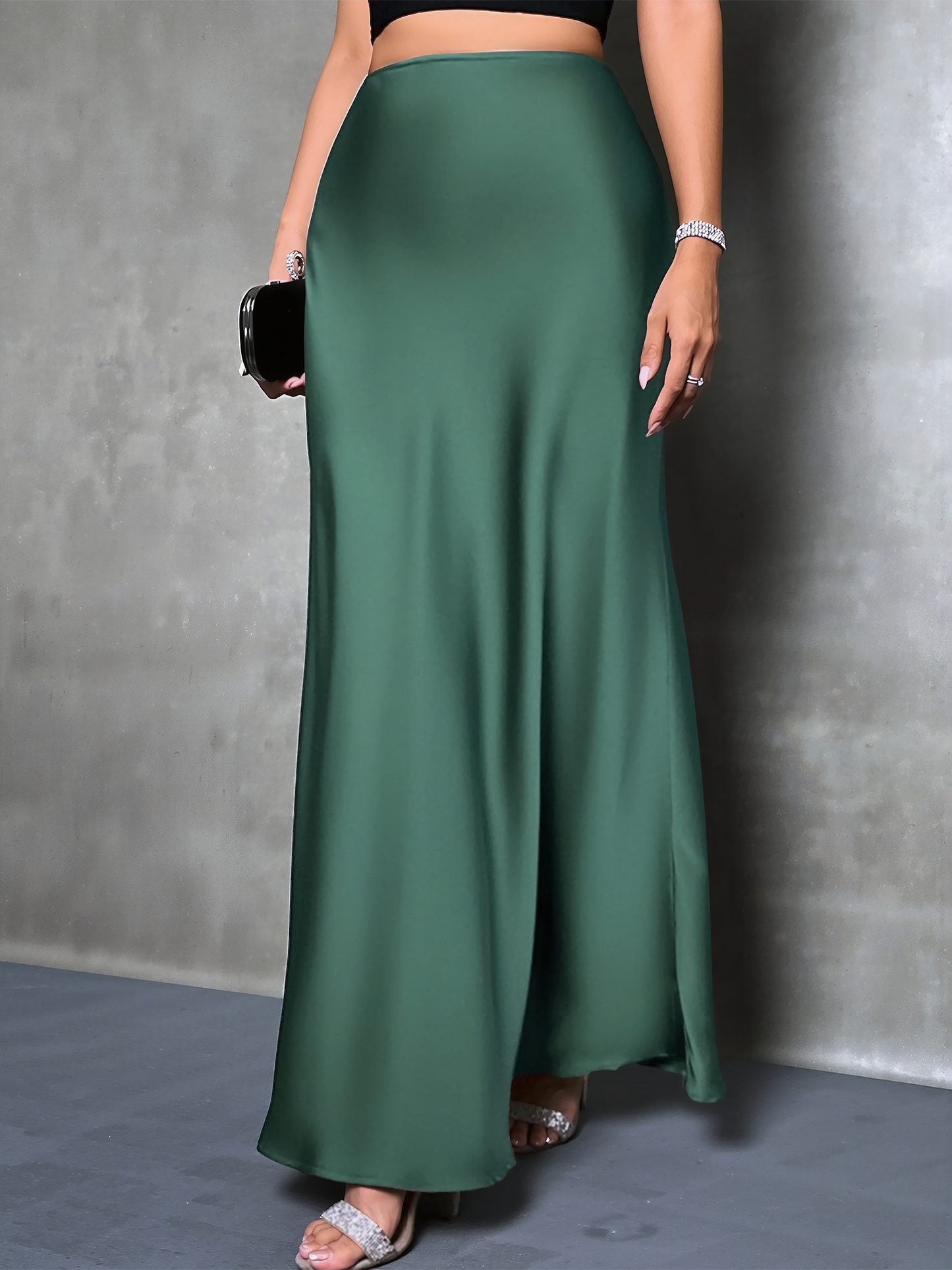 Elegant Maxi Skirts for Women with High-Waisted Flared Fishtail Satin Style