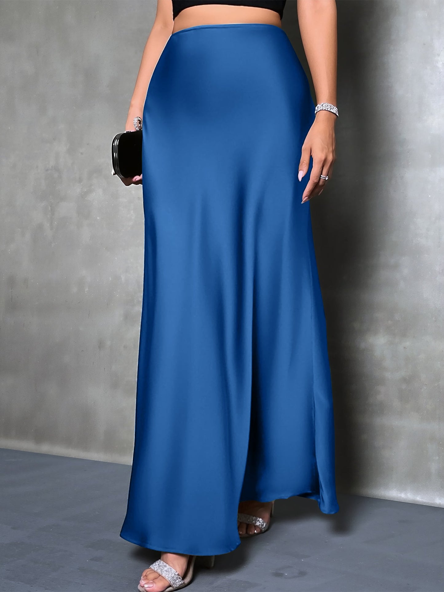 Elegant Maxi Skirts for Women with High-Waisted Flared Fishtail Satin Style