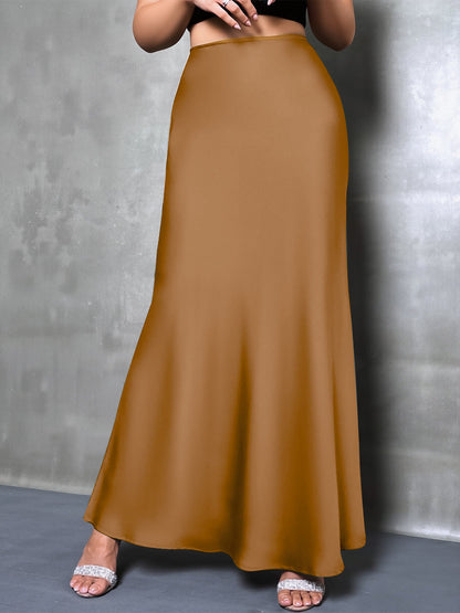 Elegant Maxi Skirts for Women with High-Waisted Flared Fishtail Satin Style