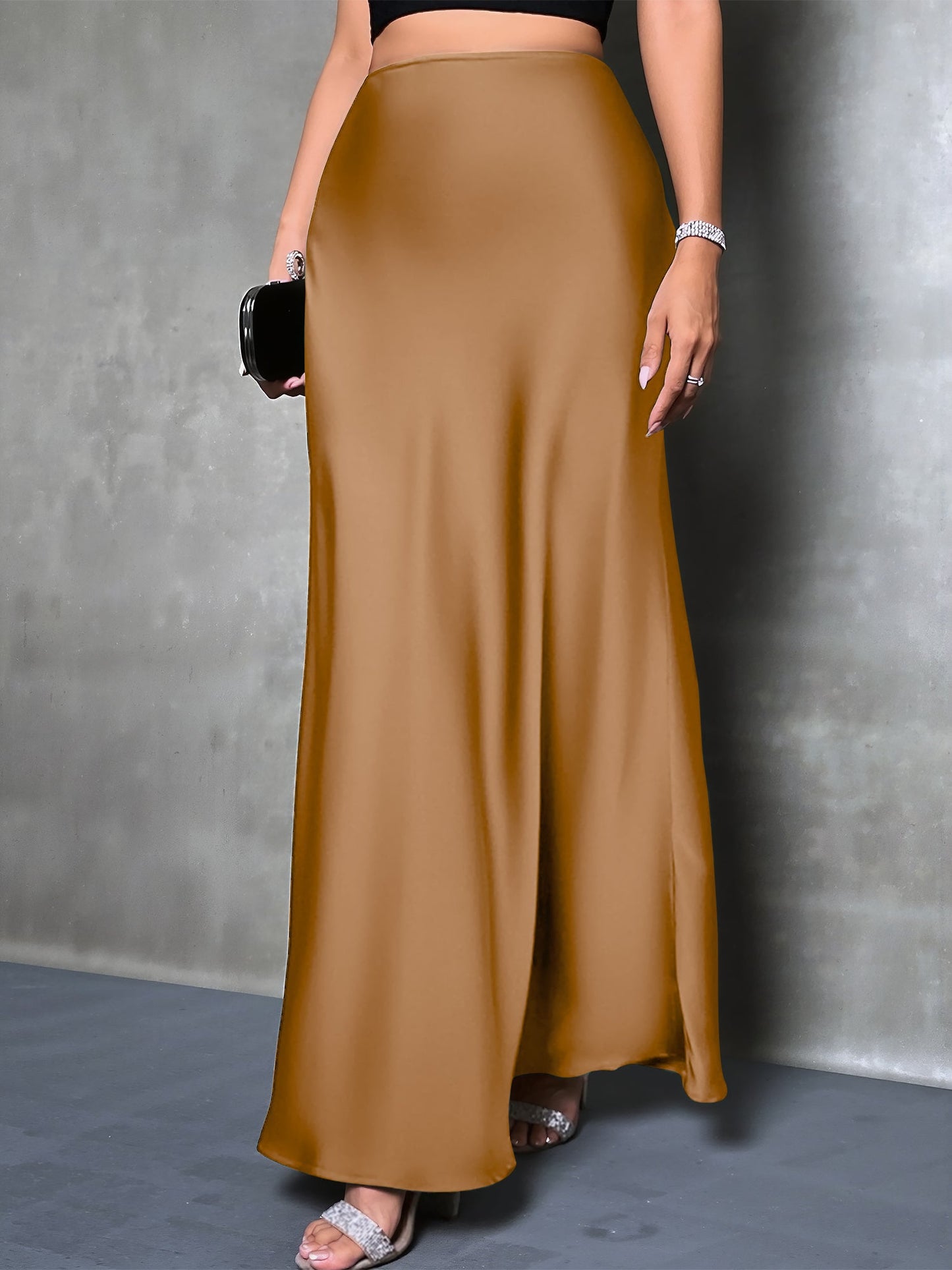 Elegant Maxi Skirts for Women with High-Waisted Flared Fishtail Satin Style