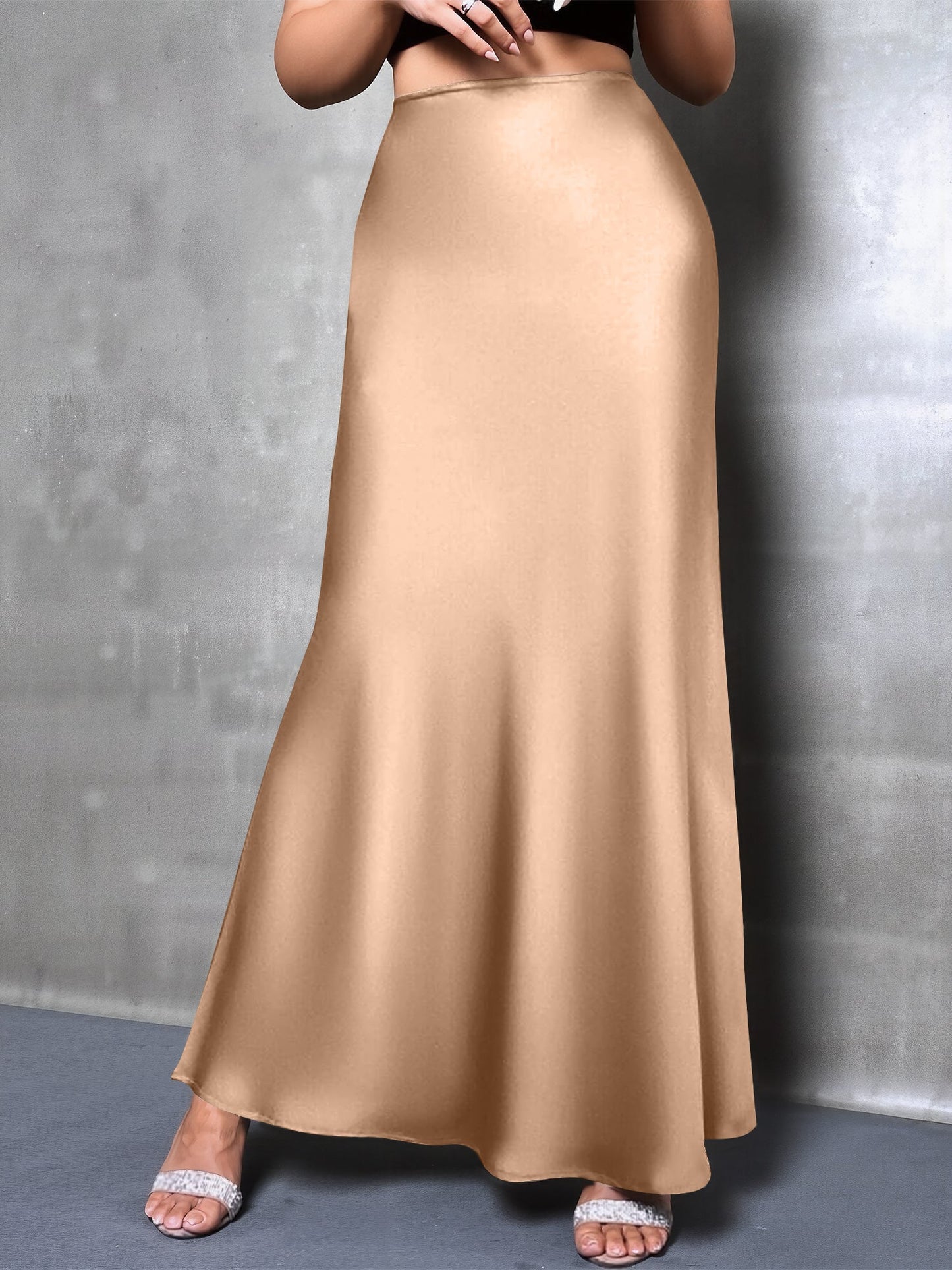 Elegant Maxi Skirts for Women with High-Waisted Flared Fishtail Satin Style