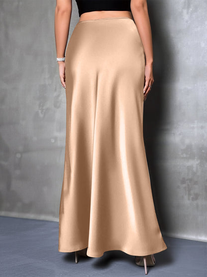 Elegant Maxi Skirts for Women with High-Waisted Flared Fishtail Satin Style