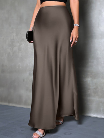 Elegant Maxi Skirts for Women with High-Waisted Flared Fishtail Satin Style