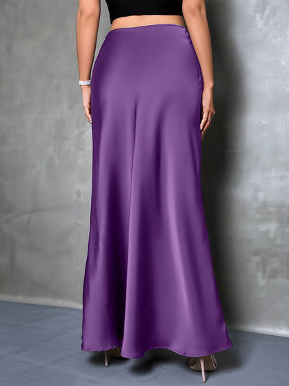 Elegant Maxi Skirts for Women with High-Waisted Flared Fishtail Satin Style