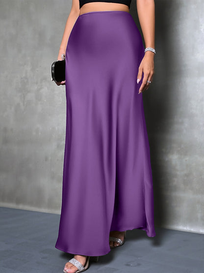 Elegant Maxi Skirts for Women with High-Waisted Flared Fishtail Satin Style