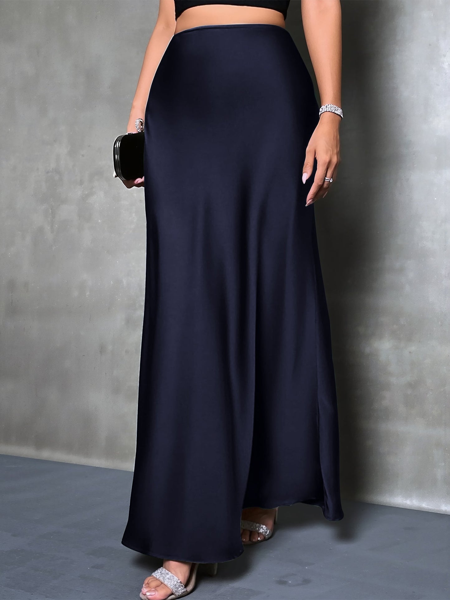 Elegant Maxi Skirts for Women with High-Waisted Flared Fishtail Satin Style